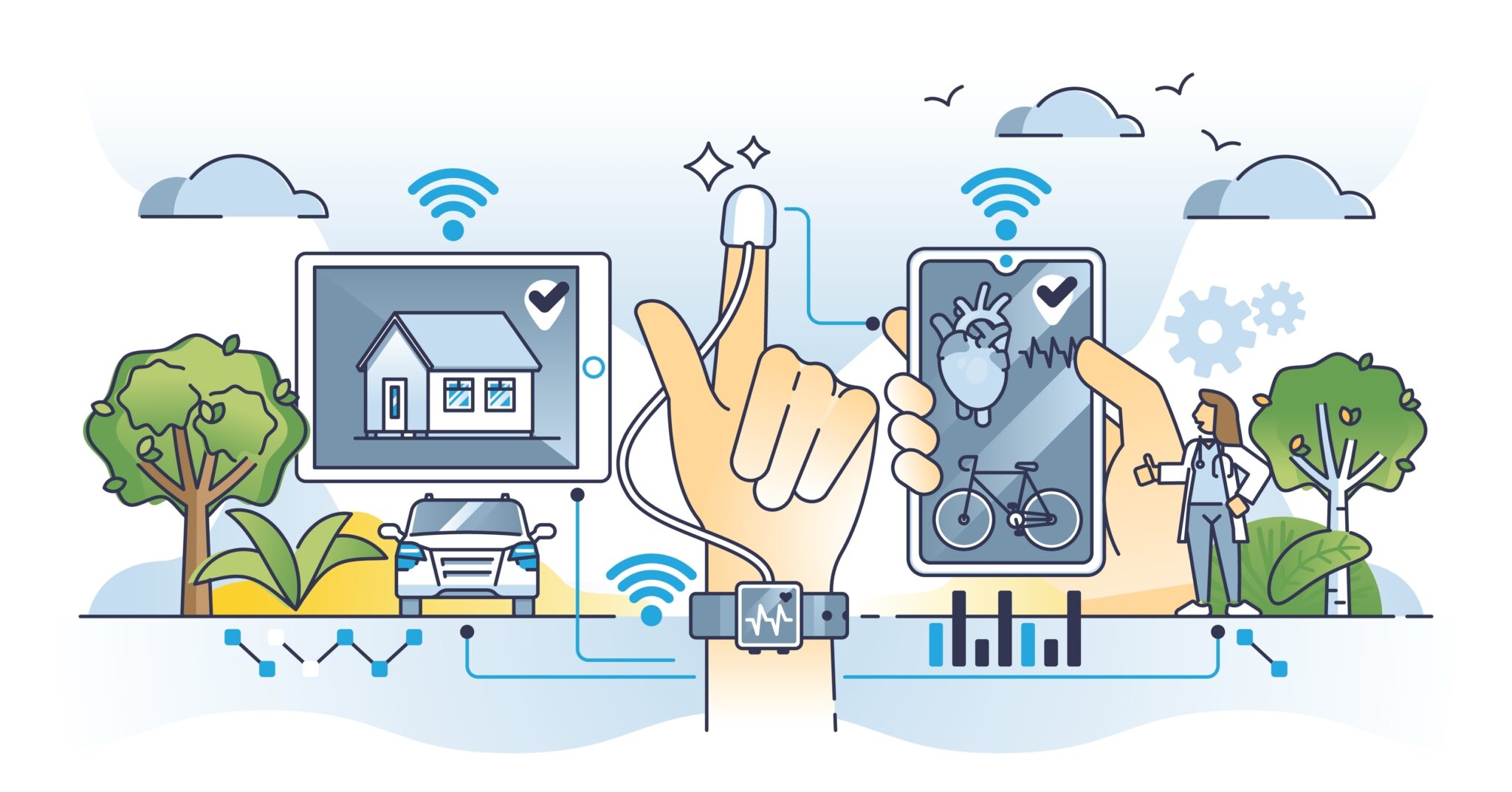 Wearable,Technology,As,Health,Or,Activity,Tracking,Devices,Outline,Concept.